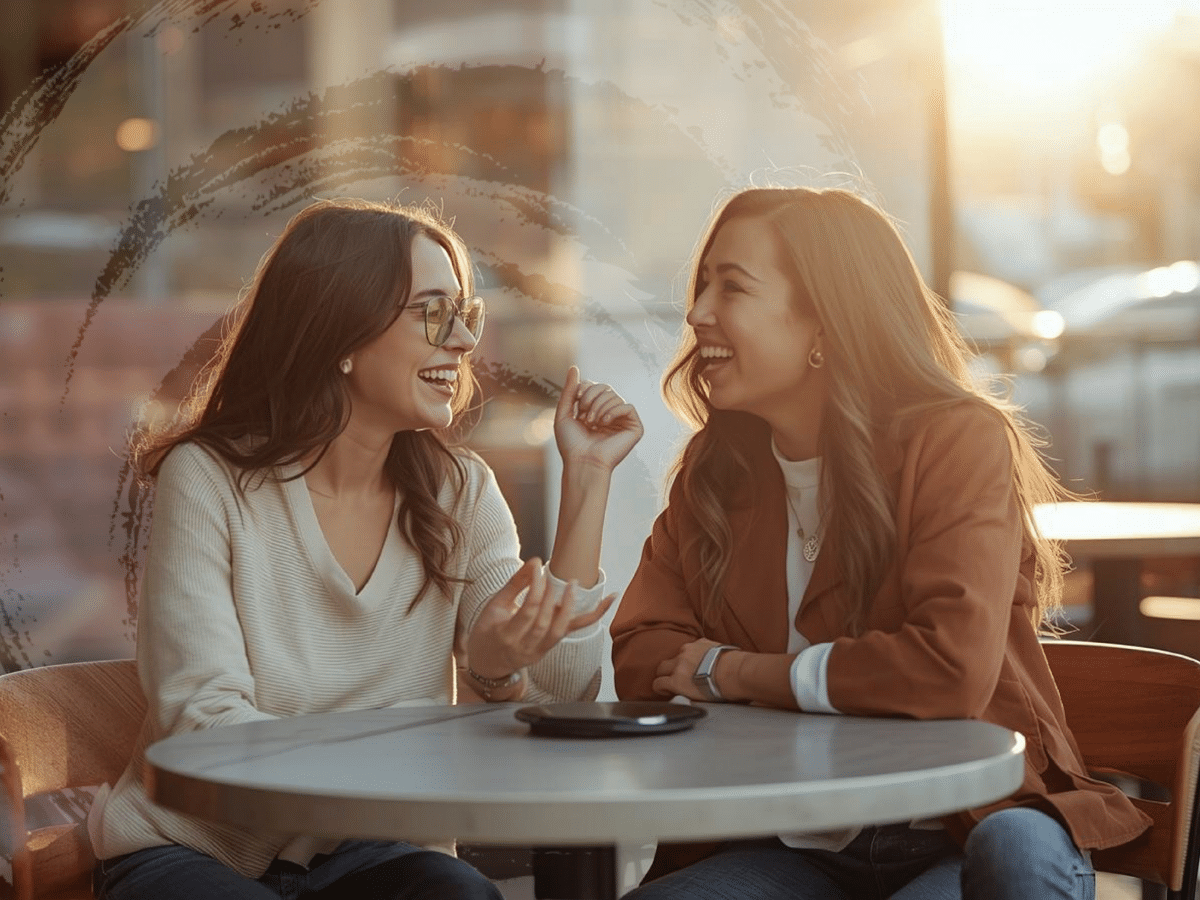 Two women talking in a cafe, symbolizing interest in anxiety management