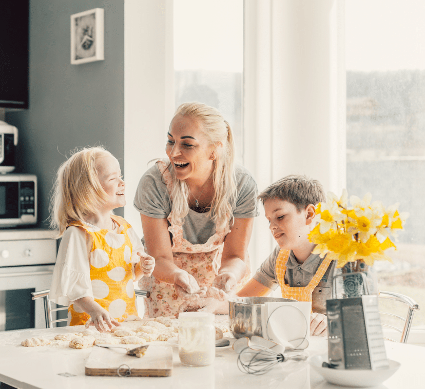 Mom cooking with kids