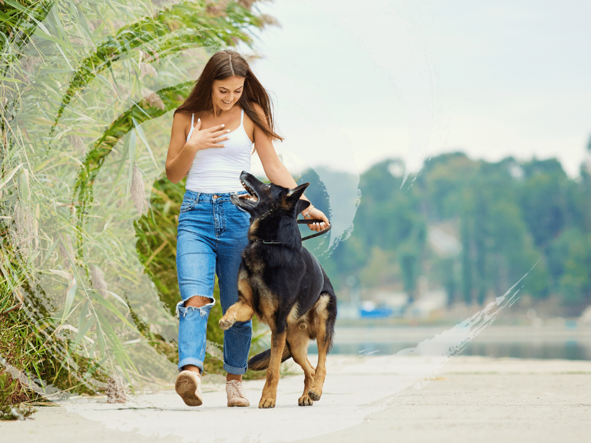A woman walks her dog, symbolizing a common patient question, what is TMS?