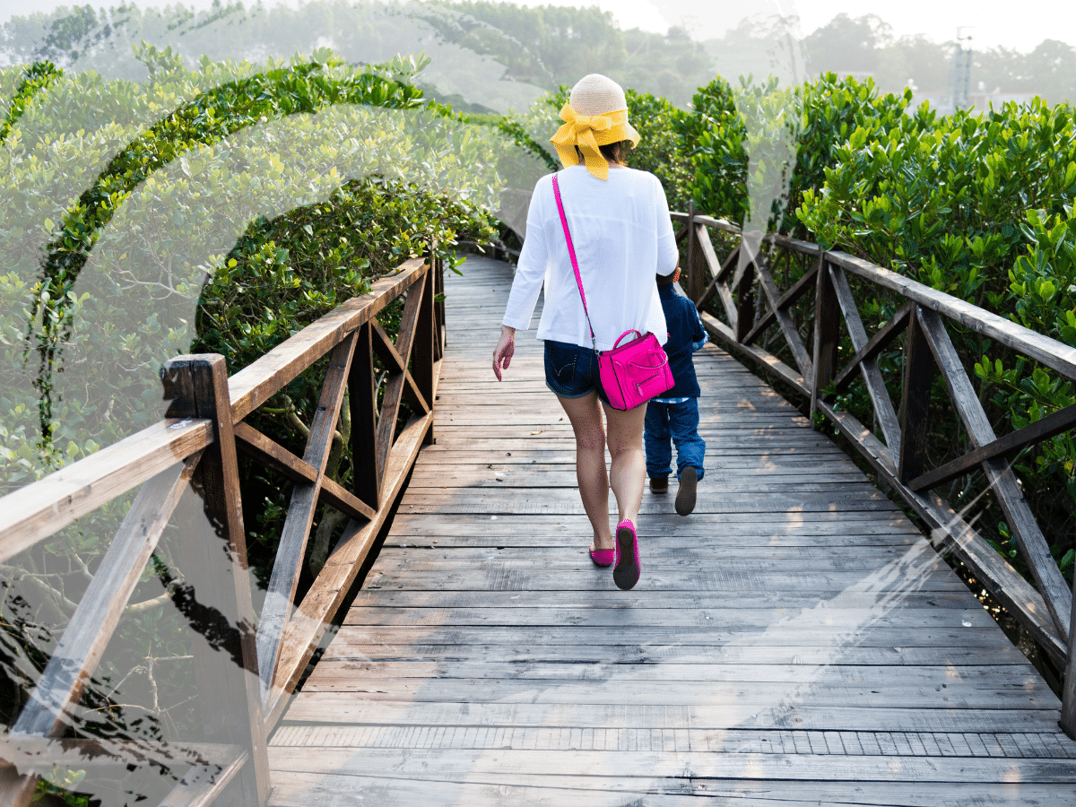People walking across a bridge, symbolizing the signs and symptoms of an anxiety attack
