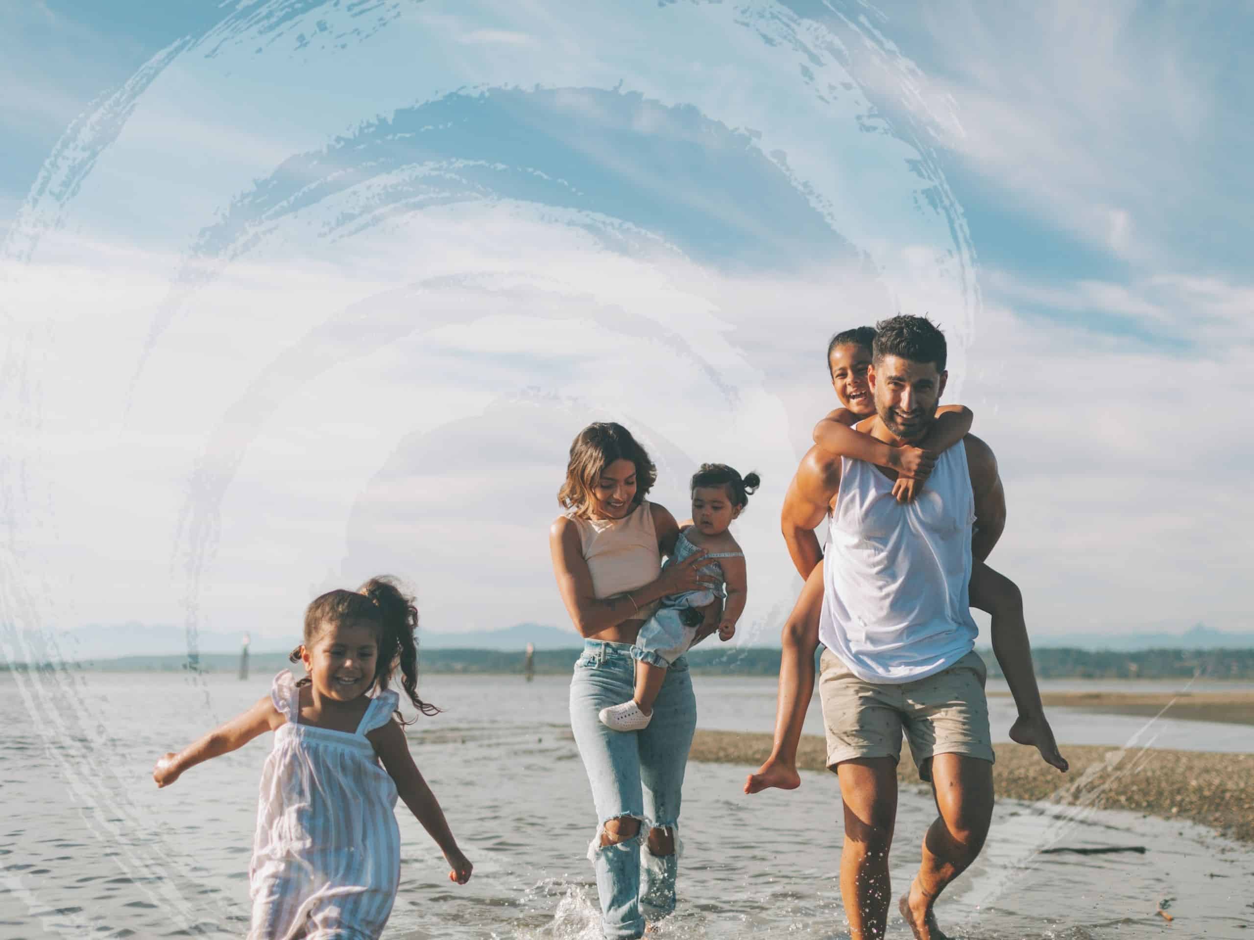 A family walking along the beach, signifying the important of a healthy back to school routine