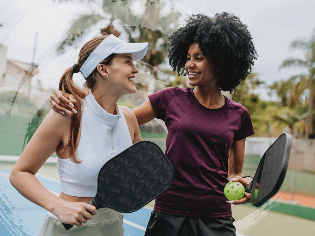 Two women on the pickleball court, symbolizing chronic pain and mental health