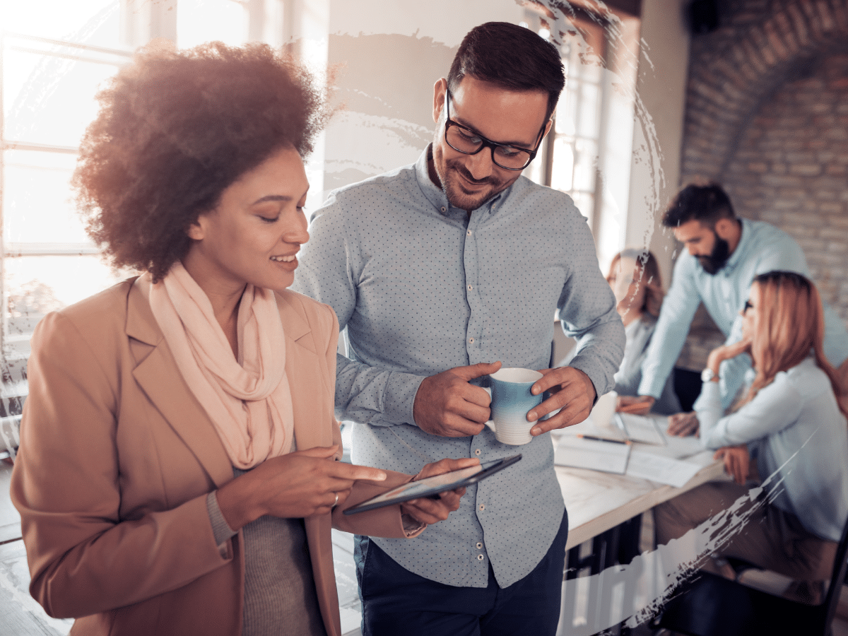 Two people discussing work, symbolizing high-functioning depression