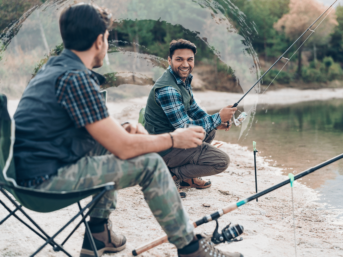 Two men fishing, symbolizing the difference between intranasal vs sublingual ketamine