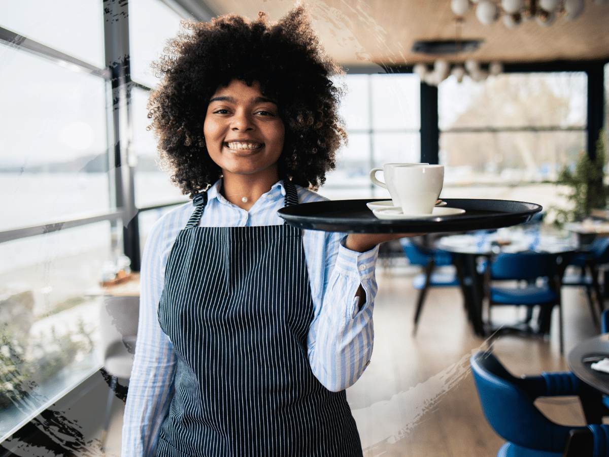 A waitress holding a tray, symbolizing the question: is ketamine addictive?